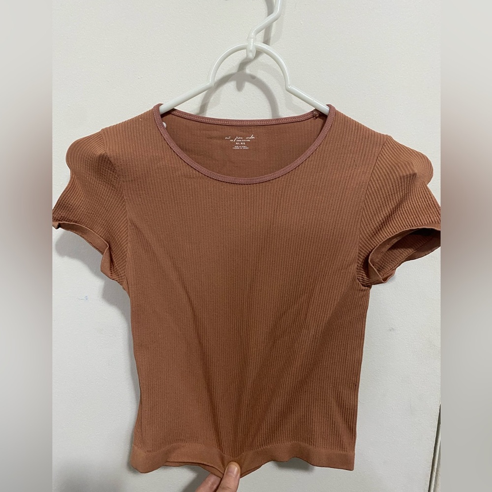 Urban Outfitters Rust Ribbed Short Sleeve Top